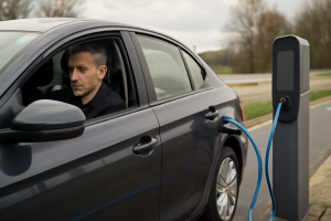 AI-illustratie bij: Ontwikkelingen in elektrisch rijden: opladen tijdens het rijden in onderzoek