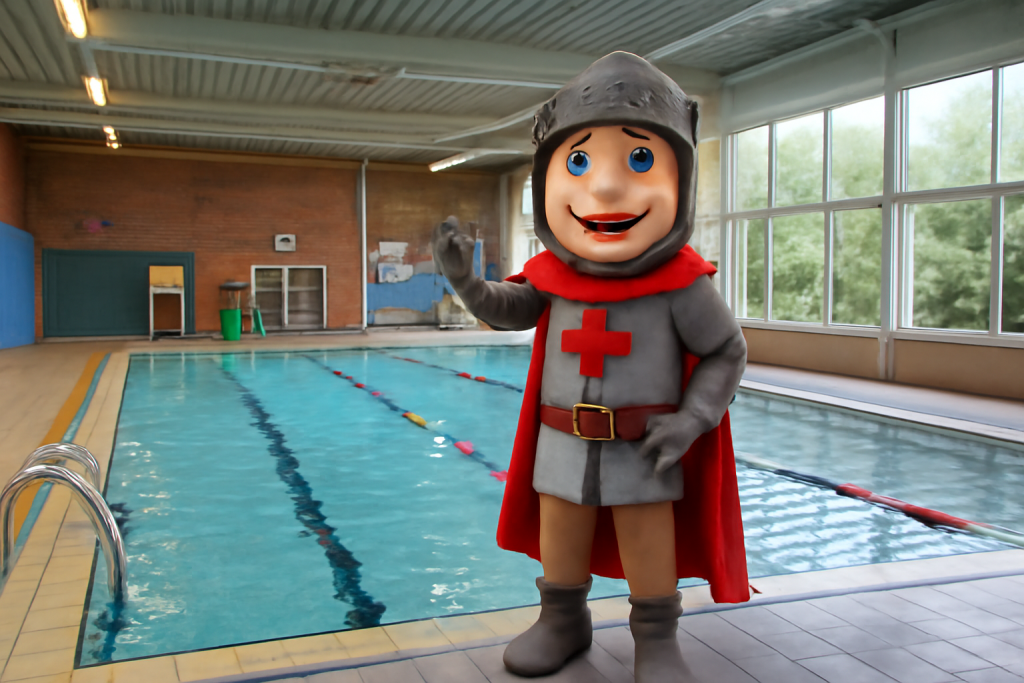 AI-illustratie bij: Nieuw zwemlesconcept met Ridder Joris bij Zwembad De Fakkel in Ridderkerk