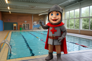AI-illustratie bij: Nieuw zwemlesconcept met Ridder Joris bij Zwembad De Fakkel in Ridderkerk