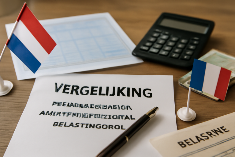 AI-illustratie bij: Vergelijking van pensioenleeftijd, ambtenarenaantal en belastingdruk tussen Nederland en Frankrijk