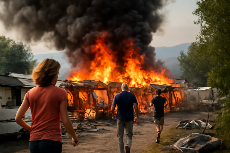 AI-illustratie bij: Concept: Reizen — Zware brand op camping aan Gardameer: 24 gewonden en